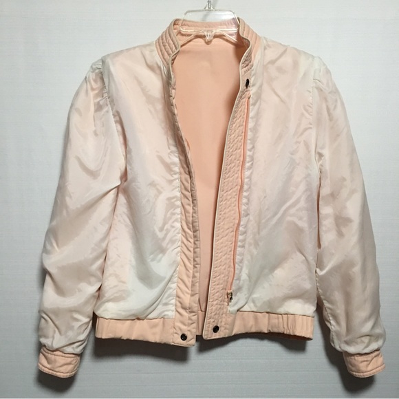 Vtg Rare Extended shoulder space jacket Peach cotton blend zip snap lined jacket - Picture 7 of 14